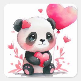 Niedlich Heart Panda Bear Valentine Quadratischer Aufkleber