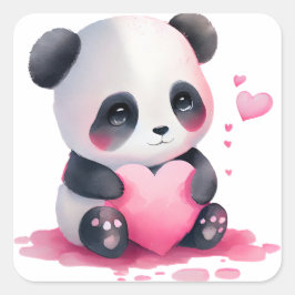 Niedlich Heart Panda Bear Valentine Quadratischer Aufkleber