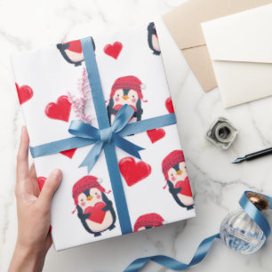 Niedlich Heart Penguin Winter Geschenkpapier