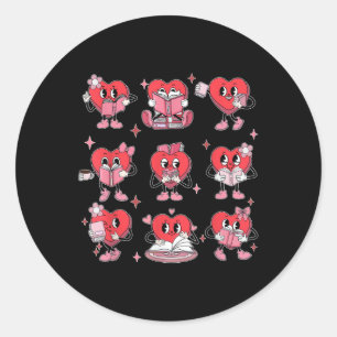 Niedlich Heart Reading Books Valentinstag Teacher  Runder Aufkleber