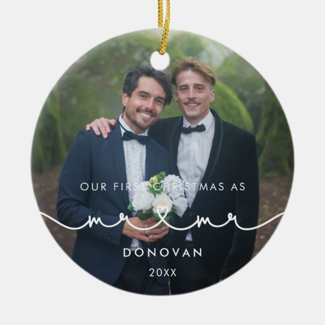 Niedlich Heart Schriftart Erste Weihnachten als Mr Keramik Ornament (Vorne)