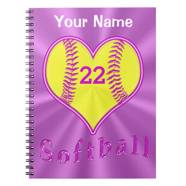 Niedlich Heart Shaped Softball Notebook Personalis Notizblock (Vorderseite)
