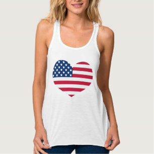 Niedlich Heart USA Flag Patriotic Red White and Bl Tank Top