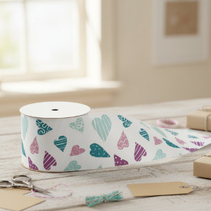 Niedlich Hearts Doodle Rose Valentinstag Satinband