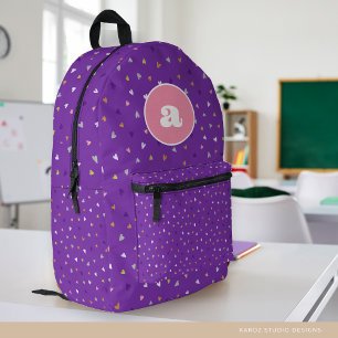 Niedlich Hearts Girl Monogram Personalisiert Schoo Bedruckter Rucksack