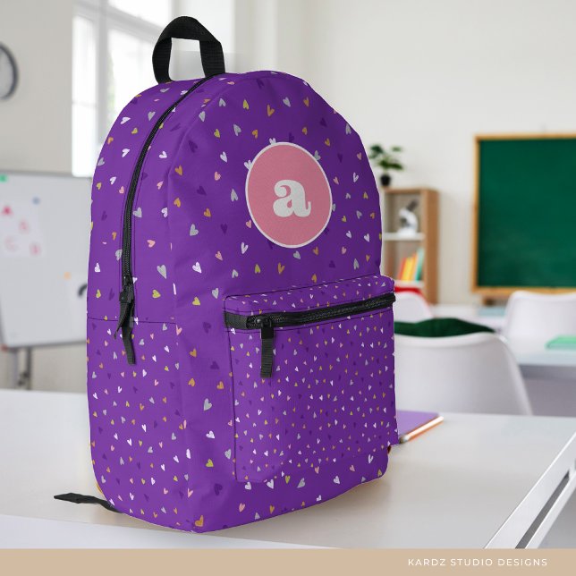 Niedlich Hearts Girl Monogram Personalisiert Schoo Bedruckter Rucksack (Von Creator hochgeladen)