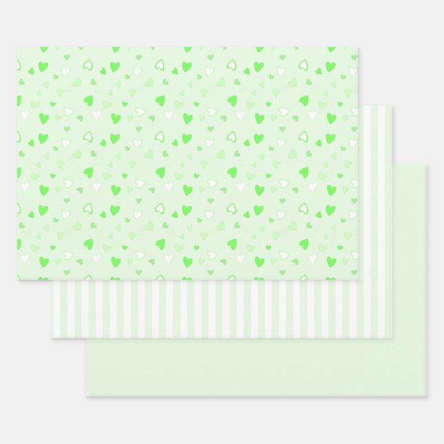 Niedlich Hearts Green Geschenkpapier Set (Set)