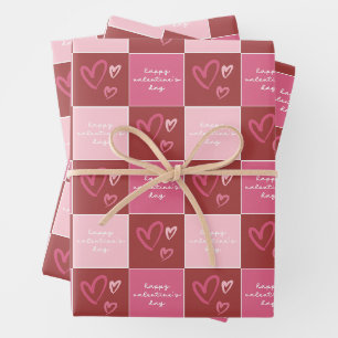 Niedlich Hearts Happy Valentine's Day Pink Muster Geschenkpapier Set