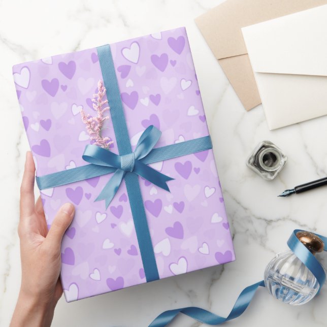 Niedlich Hearts Lavendel Wrapping Paper Geschenkpapier (Schenken)