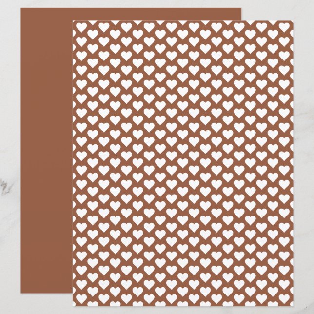 Niedlich Hearts Muster Coconut Brown Scrapbook Pap (Vorne/Hinten)