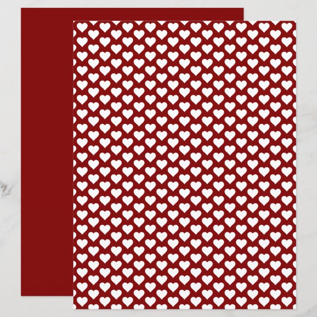 Niedlich Hearts Muster Maroon Red Scrapbook Paper (Vorne/Hinten)
