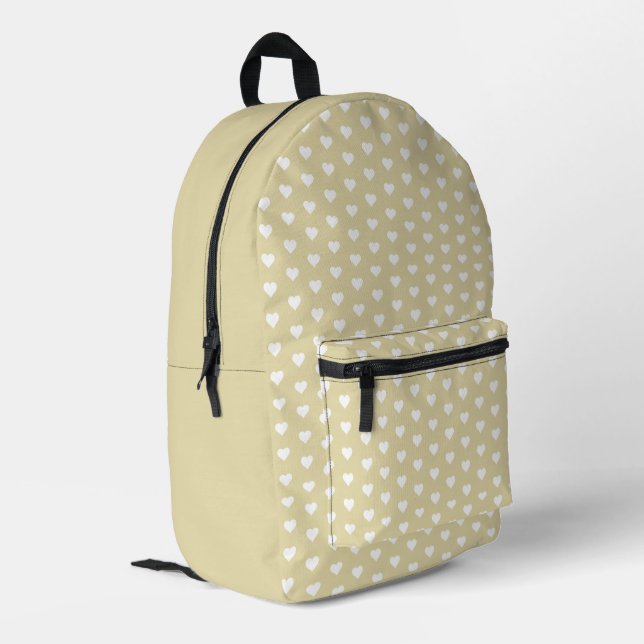 Niedlich Hearts Muster Tan Shade Bedruckter Rucksack (Rückseitige Ecke links)