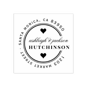 Niedlich Hearts Round Wedding Rücksendeadresse Gummistempel