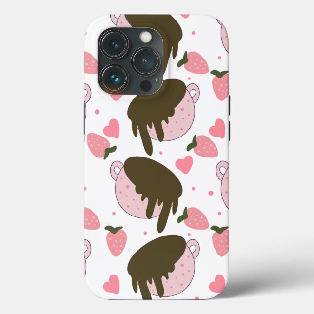 Niedlich Hearts Schokolade Erdbeeren Muster Pink Case-Mate iPhone Hülle (Rückseite)