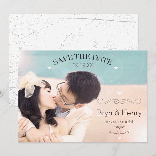 Niedlich Hearts Wavy Curvy Wirbel Foto Save the Da Einladung (Vorne/Hinten)