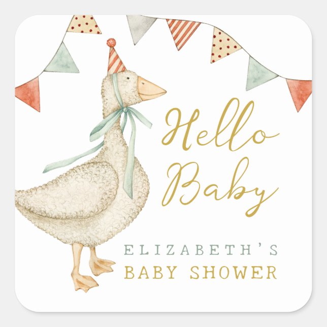 Niedlich Hello Baby Duck Baby Duck Baby Dusche Quadratischer Aufkleber (Vorderseite)