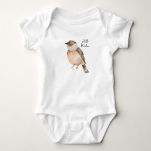 niedlich Hello Birdie Orange Brown Watercolor Baby Strampler