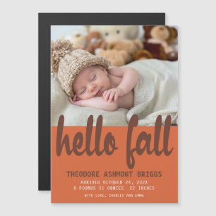 Niedlich Hello Herbst Herbst Baby Birth Foto Magneteinladung