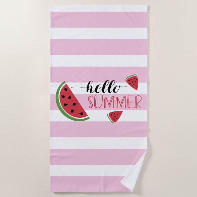 Niedlich Hello Summer Calligraphy Watermelon Slice Strandtuch (Vorderseite)