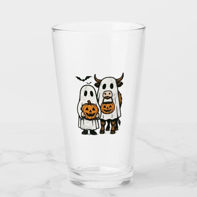 Niedlich Herbst Highland Cow Ghost Halloween 2 Glas (Vorderseite)