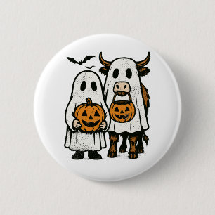 Niedlich Herbst Highland Cow Ghost Halloween Button
