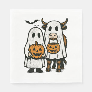 Niedlich Herbst Highland Cow Ghost Halloween Serviette