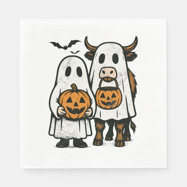 Niedlich Herbst Highland Cow Ghost Halloween Serviette (Vorderseite)