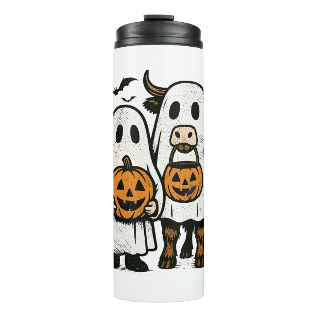 Niedlich Herbst Highland Cow Ghost Halloween Thermosbecher (Vorderseite)