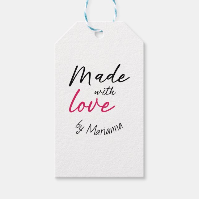 Niedlich hergestellt mit Liebe Aufkleber Geschenkanhänger (Vorderseite)