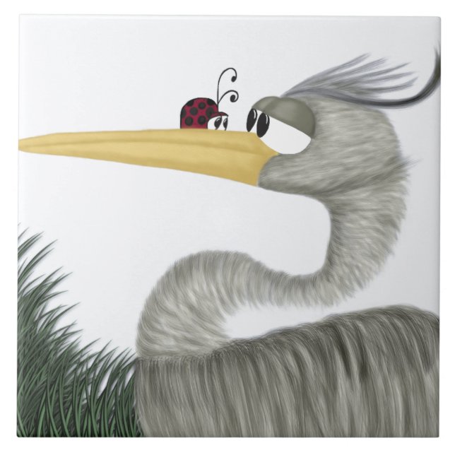 Niedlich Heron und Ladybug Fliese (Vorderseite)