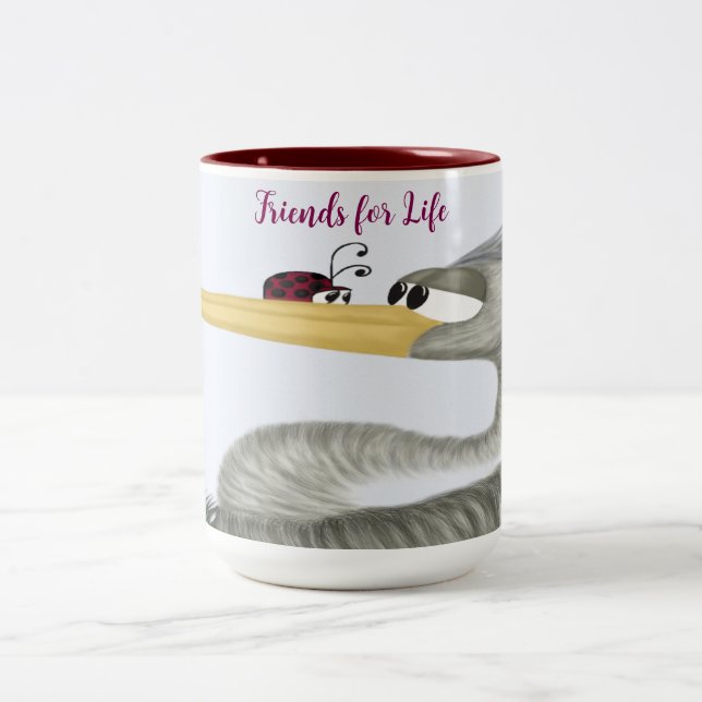 Niedlich Heron und Ladybug Zweifarbige Tasse (Mittel)