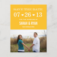 Niedlich herz-gelbes Save the Date Foto Postkarten