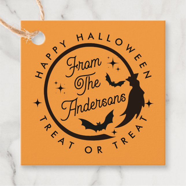 Niedlich Hexe Happy Halloween Leckerei oder Lecker Geschenkanhänger (Vorderseite)