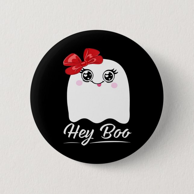 Niedlich Hey Boo Halloween Button (Vorderseite)