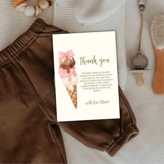 Niedlich hier ist die Scoop Bow Ice Cream Baby Dus Dankeskarte (Cute Here's The Scoop Bow Ice Cream Baby Shower Thank You Card)