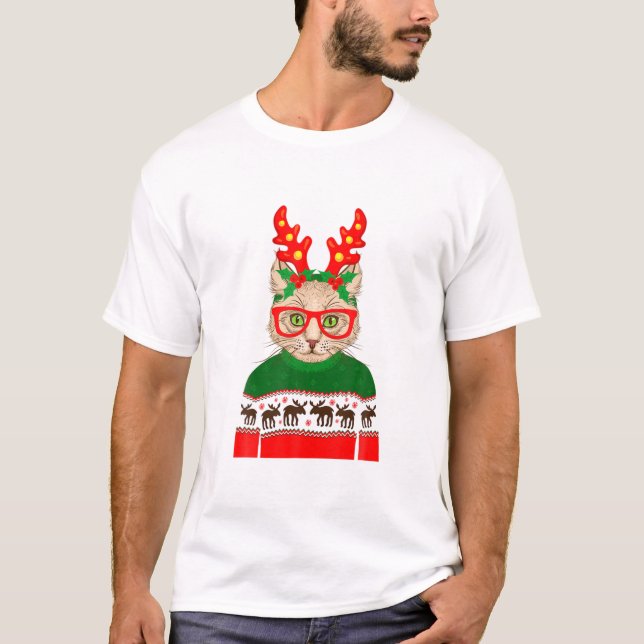 Niedlich Hippie Cat Weihnachten T-Shirt (Vorderseite)