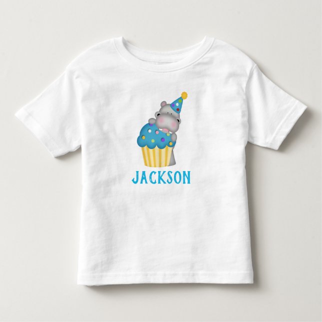 Niedlich Hippo Geburtstag Cupcake Personalisiert Kleinkind T-shirt (Vorderseite)