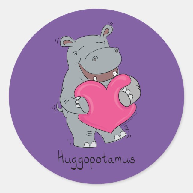 Niedlich Hippo Hugs Süße Tier Cartoon Runder Aufkleber (Vorderseite)