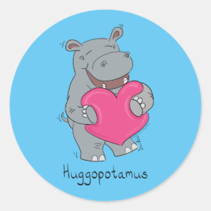 Niedlich Hippo Hugs Süße Tier Cartoon Runder Aufkleber