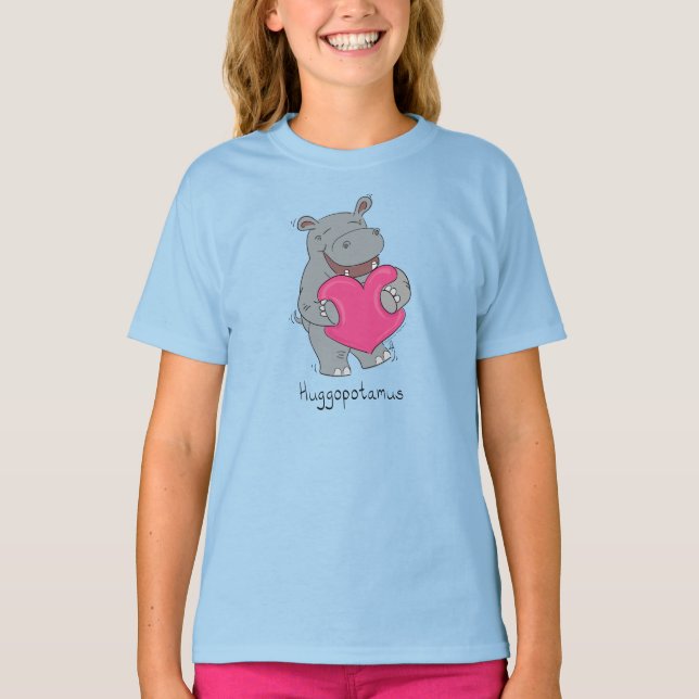 Niedlich Hippo Hugs Süße Tier Cartoon T-Shirt (Vorderseite)