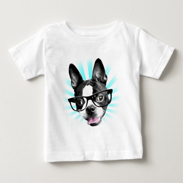 Niedlich! Hipster Boston Terrier Baby T-shirt (Vorderseite)