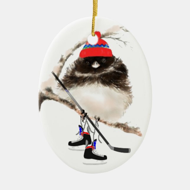 Niedlich Hockey Bird in Hat, Weihnachts-Spaß, Junc Keramik Ornament (Vorne)