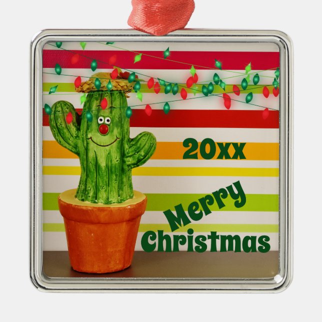 Niedlich Holiday Cactus Southwestern Merry Weihnac Ornament Aus Metall (Vorne)