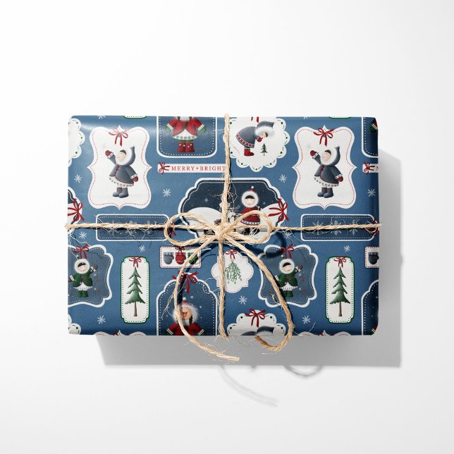 Niedlich Holiday Eskimo Tags Blau Geschenkpapier (Von Creator hochgeladen)