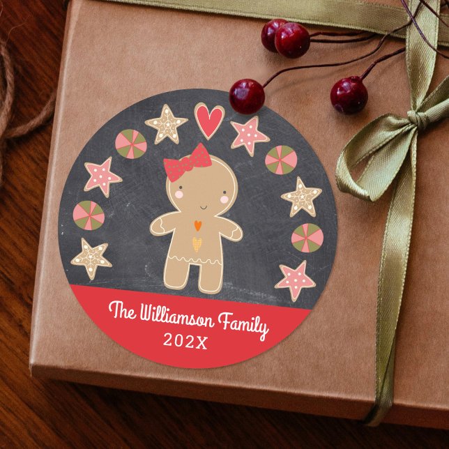 Niedlich Holiday Gingerbread Girl Cookie Chalkboar Runder Aufkleber (Von Creator hochgeladen)