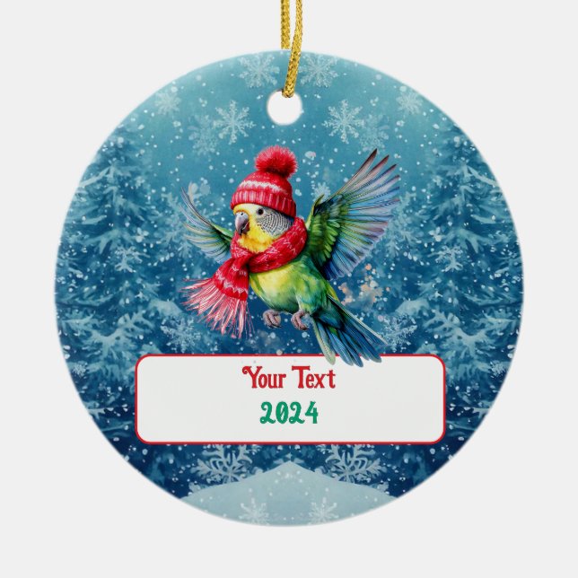 Niedlich Holiday Parakeet Keramik Ornament (Vorne)