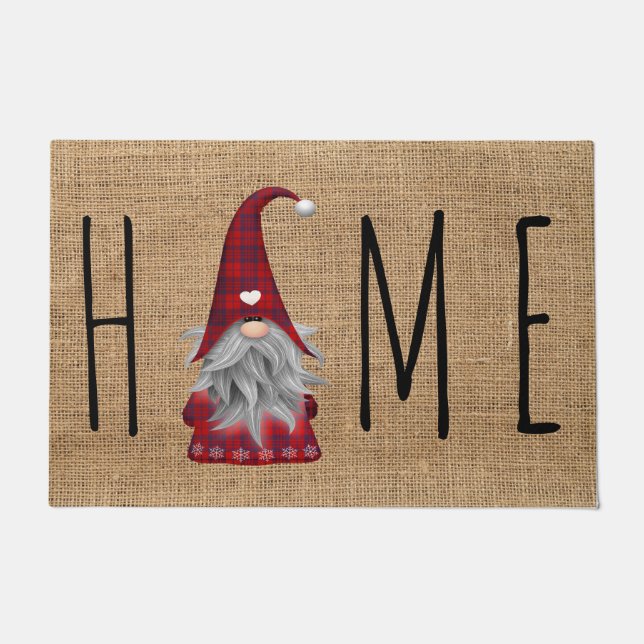 Niedlich Holiday Weihnachten Kariert Gnome Zuhause Fußmatte (Vorderseite)