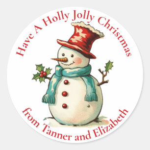 Niedlich Holly Jolly Snowman Custom Christmas Runder Aufkleber
