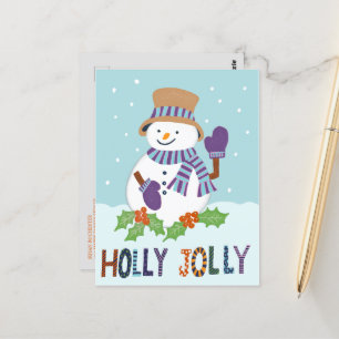 Niedlich Holly Jolly Snowman Weihnachtsfeiertag Fo Postkarte