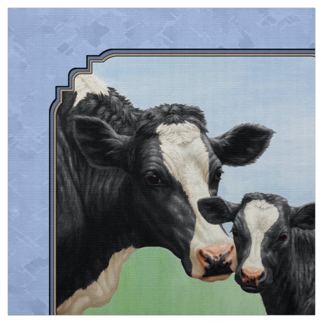 Niedlich Holstein Calf & Cow Sky Blue Stoff (Muster)